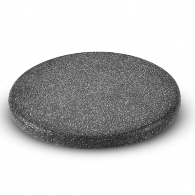 Disco redondo cinza escuro com textura pontilhada