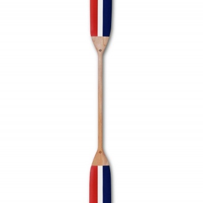 Remo de madeira com design tricolor vermelho, branco e azul