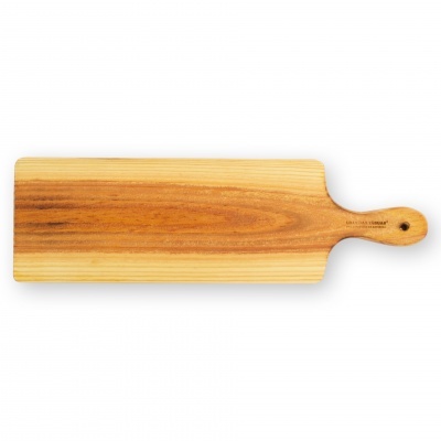 Tábua de cortar de madeira com pega e furo para pendurar