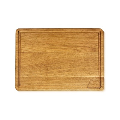 Tábua de cortar madeira castanha clara retangular com ranhura para líquidos