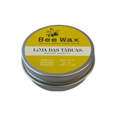 Pote metálico pequeno com rótulo amarelo e branco de cera natural Bee Wax