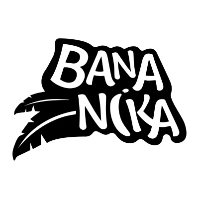 Logótipo preto e branco com texto BANANIKA e folhas estilizadas