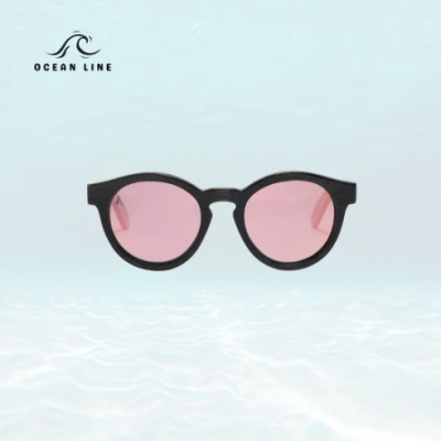 Óculos de sol pretos com lentes cor-de-rosa e logótipo Ocean Line