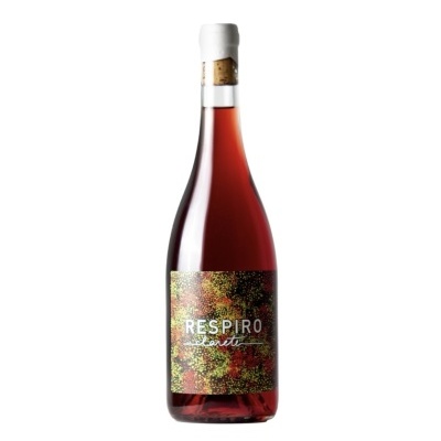 Garrafa de vinho rosé com rótulo colorido 'RESPIRO Rosato'