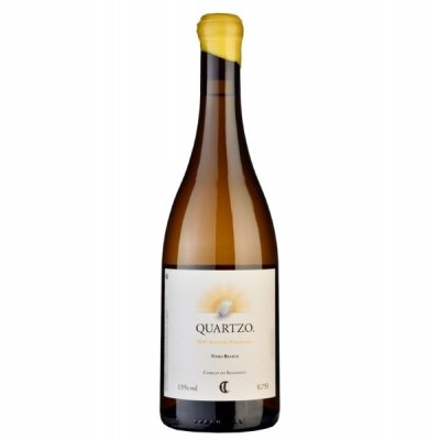 Garrafa de vinho branco QUARTZO com tampa amarela e rótulo branco