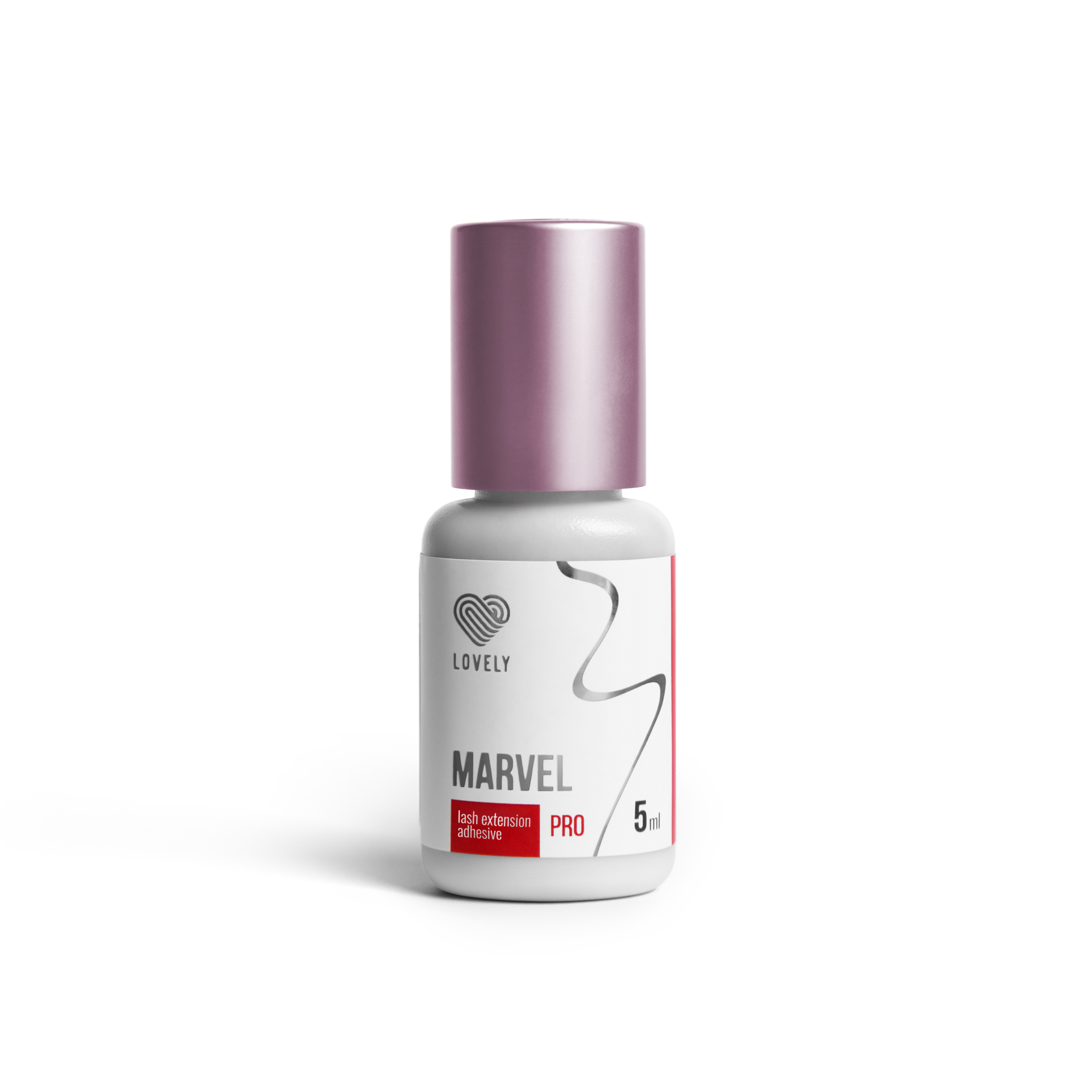 Cola Marvel Lovely – 5ml Secagem Ultrarrápida e Retenção até 8 Semanas Frasco branco com tampa rosa contendo adesivo para extensão de pestanas