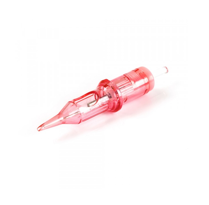 Cartuchos Easy Click 30mm/5RSPT-T 20 und Optima Agulha vermelha translúcida para máquina de tatuagem sobre fundo branco