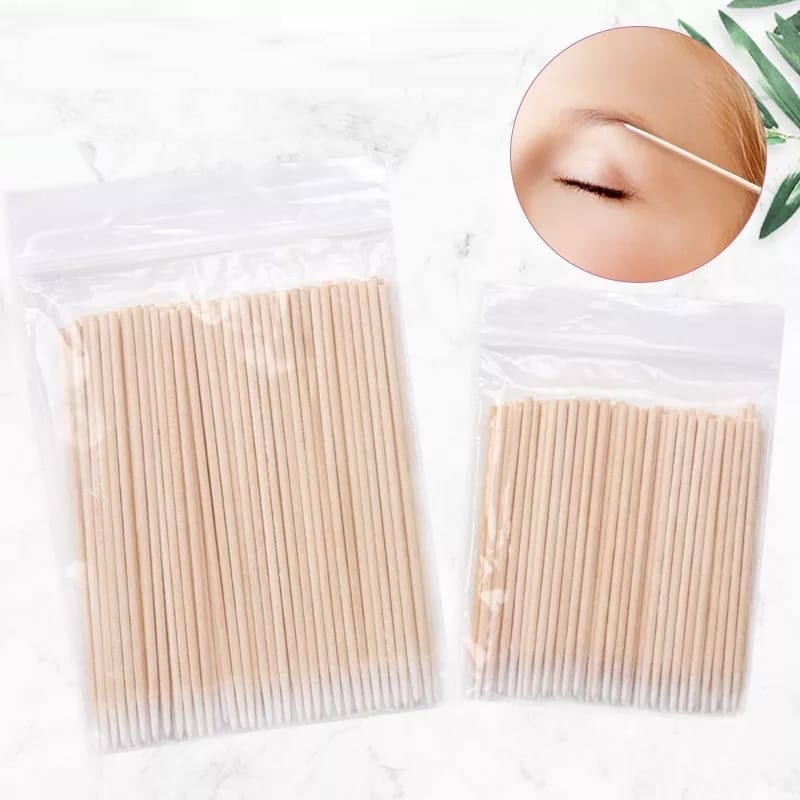 Palitos com Algodão 100 Und Palitos finos de madeira em sacos plásticos transparentes e uso para limpeza de olhos