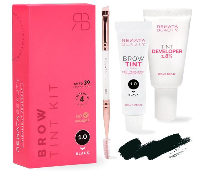 Kit de Tintura de Sobrancelha Cor Preta RB RENATA BEAUTY - Entrega Imediata 🟢 Kit para tintura de sobrancelhas com embalagem rosa e tubos brancos