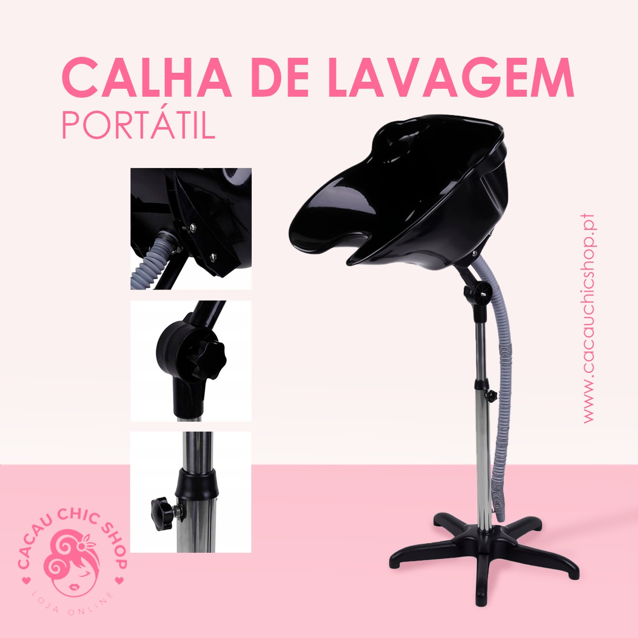 Rampa/Calha de Lavagem Funda com Tubo de Escoamento Calha de lavagem portátil preta com suporte ajustável e base de cinco pés