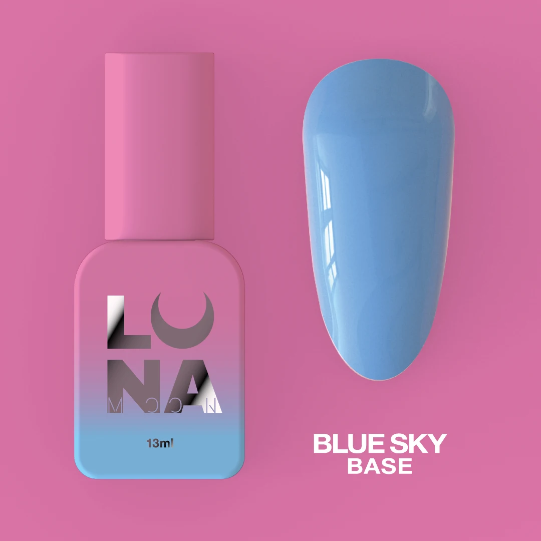 Blue Sky Base – Base Color Profissional Azul – 13 ml LUNAmoon Verniz de unhas LUNA e amostra de unha azul brilhante