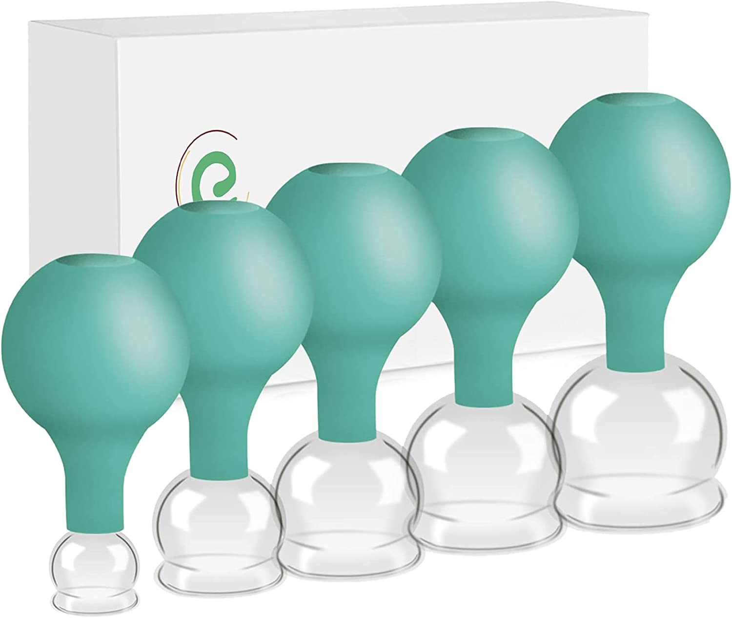 Kit Ventosas de Vidro para Ventosaterapia 5 Unidades Conjunto de ventosas de sucção com bulbos verdes e copos de vidro