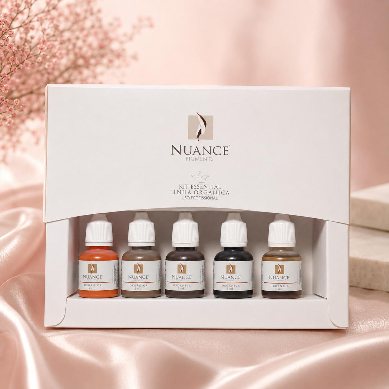 Kit Nuance Pigmentos Sobrancelhas Orgânico 4 Cores + Diluente Kit Nuance Pigmentos Sobrancelhas Orgânico com Orange Mod Luna Shasta Hood e Diluente para PMU