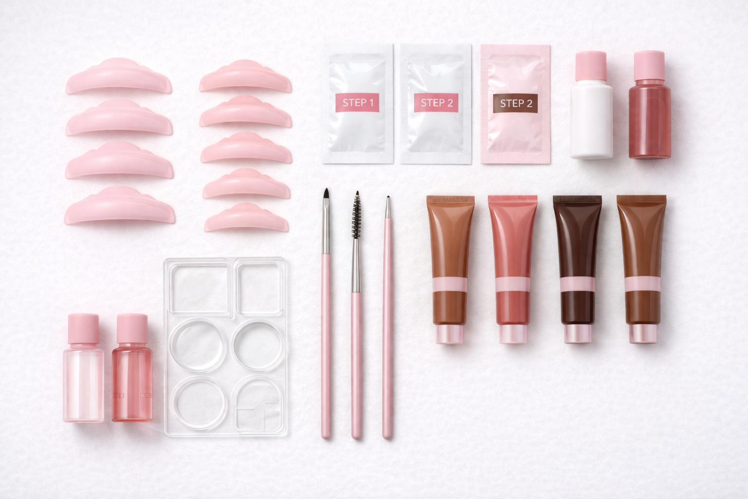 Produtos Pink Flash Switzerland: Panda Pads, kits lash lift, Korean Lash Lift, Brow Hybrid Color e Hero Shades