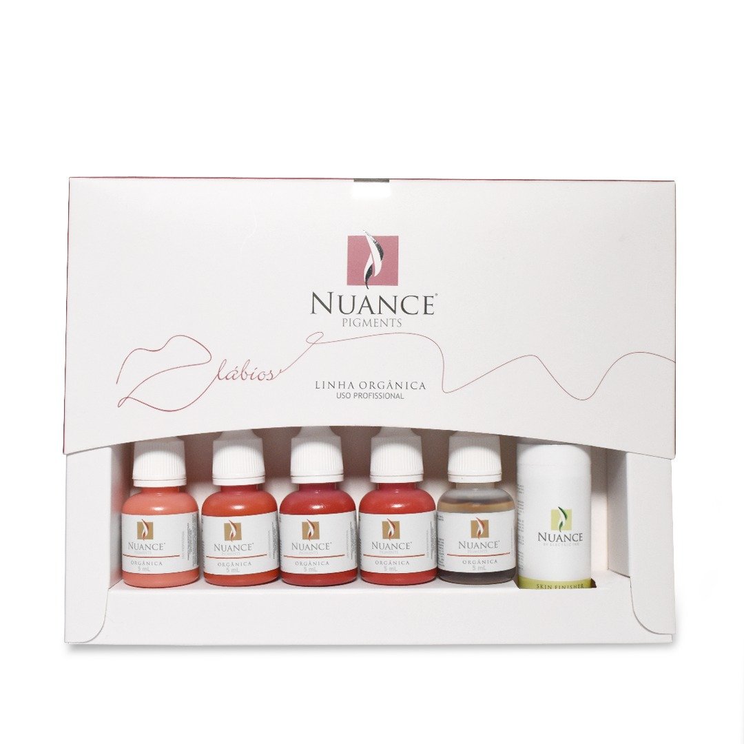Kit Nuance Pigmentos Labiais Orgânico Conjunto de pigmentos Nuance para lábios em frascos de vidro dentro de caixa branca