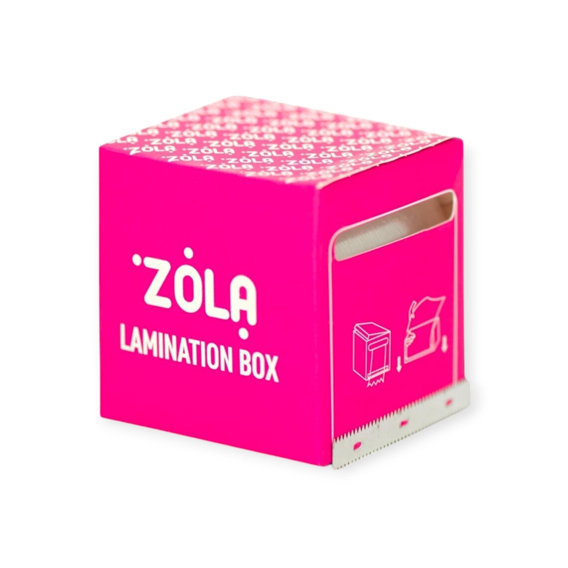 ZOLA Protective Film for Eyebrow Lamination - Filme Protector Caixa de laminação rosa ZOLA com texto branco e lâmina metálica na base