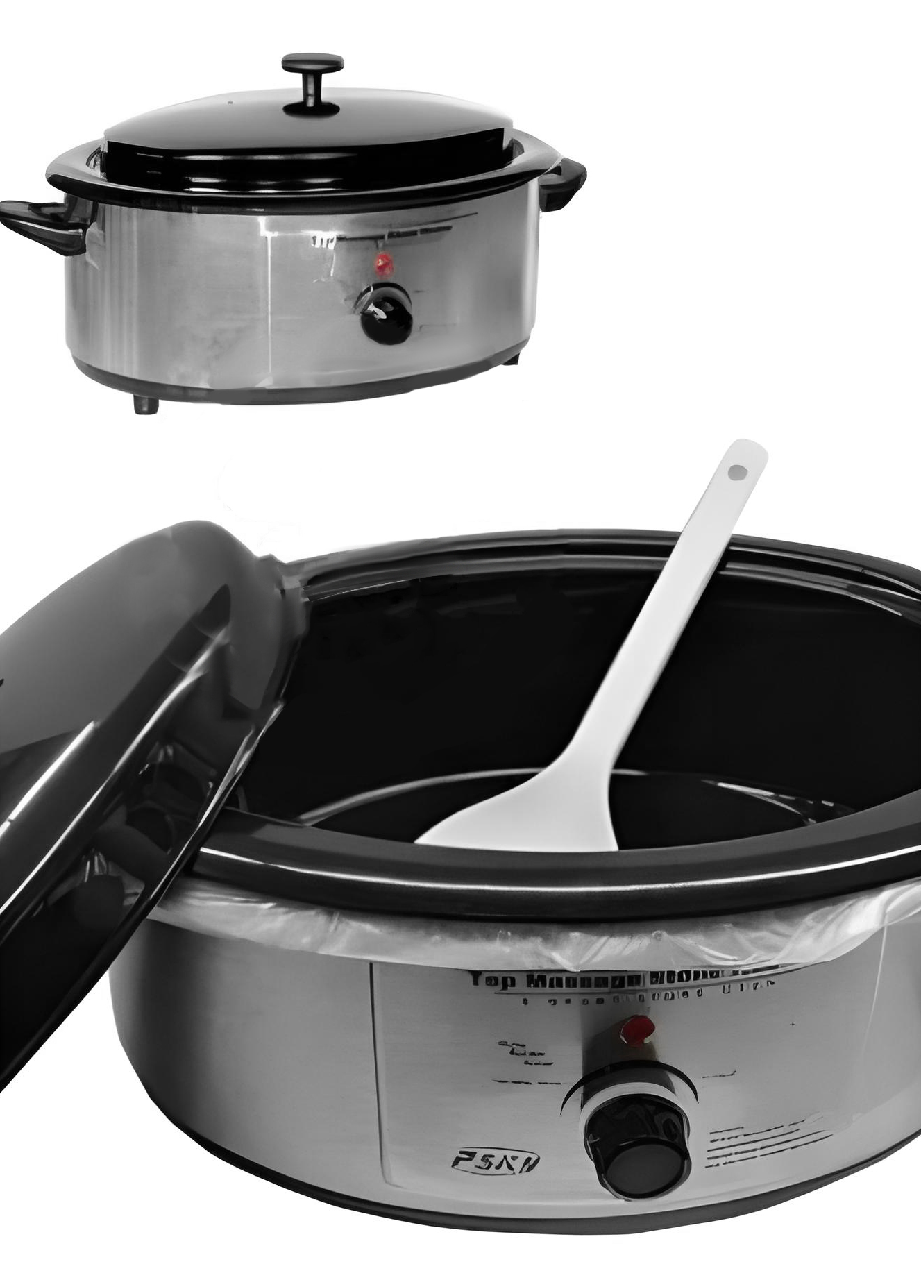 Panela Geotermal para Pedras Quentes Slow cooker de inox com tampa preta e espátula branca