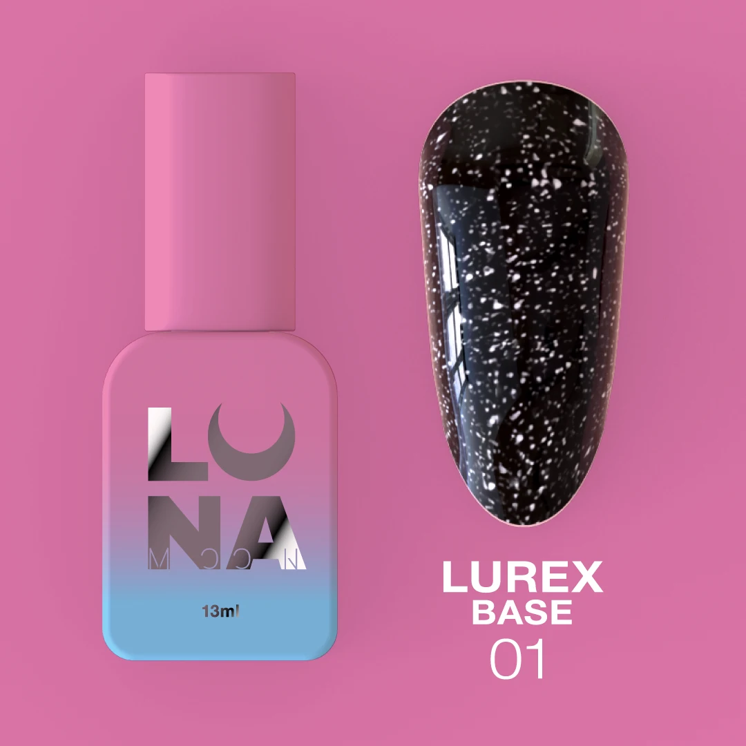 Lurex Base Nº1 – Base Camuflagem Black Glitter – 13 ml LUNAmoon Esmalte LUNA 13ml e amostra de cor preta com brilho branco