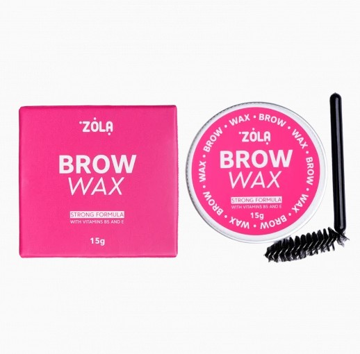 ZOLA Brow Wax 15 g - Fixação de Sobrancelhas Produto de cera para sobrancelhas Zola em embalagem rosa com escova e aplicador