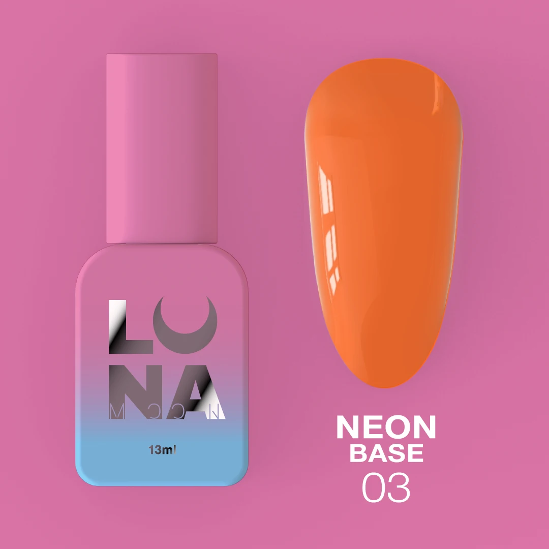 Neon Base №3 – Laranja Néon – 13 ml LUNAmoon Verniz de unhas rosa-azul LUNA e amostra de cor laranja NEON BASE 03