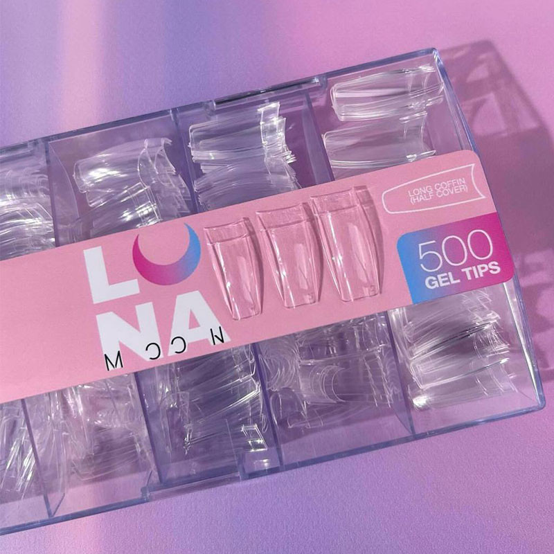 Coffin Long Tips – Bailarina Encaixe Baixo 500 pcs – LUNAmoon Caixa com 500 unhas postiças de gel Long Coffin transparentes