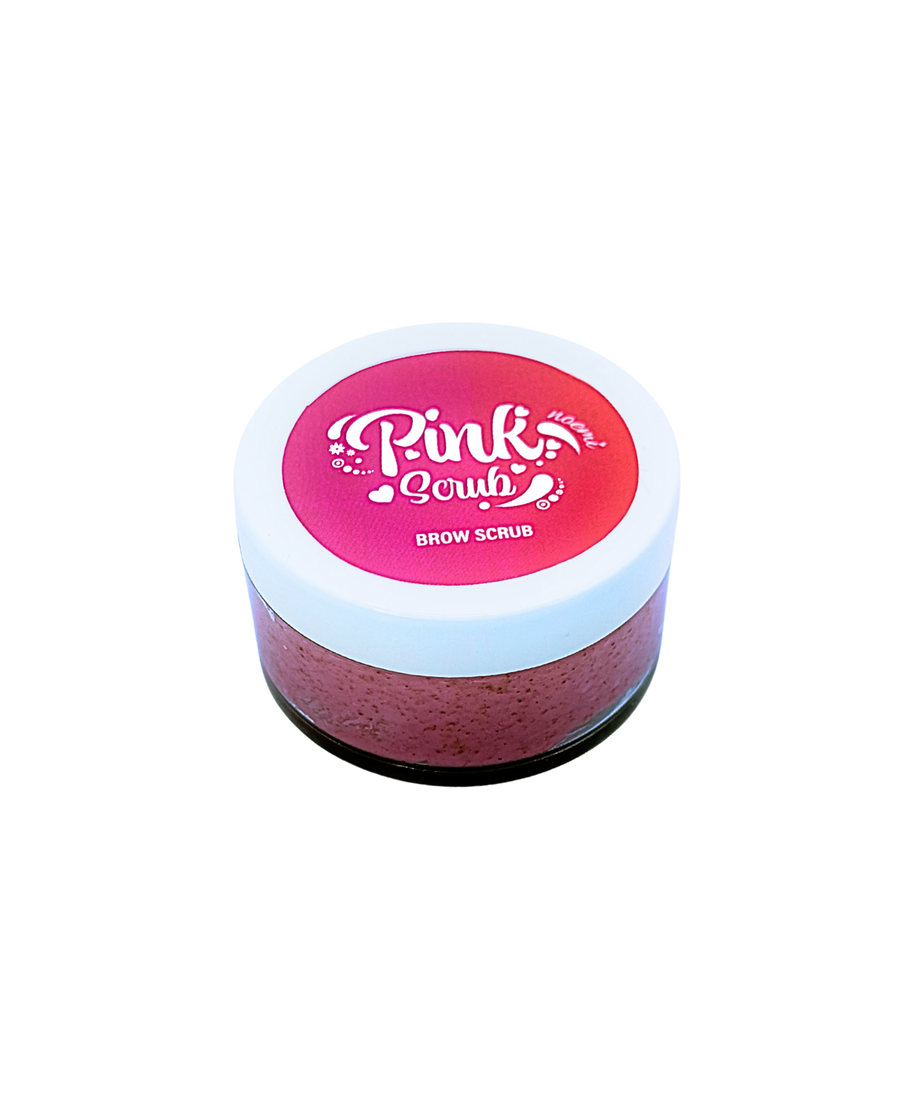 Noemi Pink Scrub - Esfoliante de Sobrancelhas 50 ml Frasco pequeno de exfoliante para sobrancelhas Pink Scrub com tampa branca.