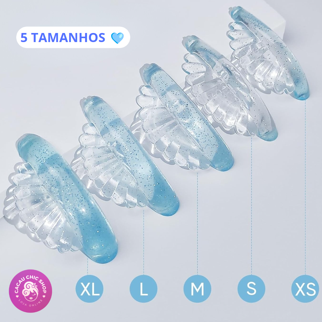 Moldes Shell Jelly Sereia - Lash Lifting 5 Pares Cinco ganchos de cabelo translúcidos azul com glitter em tamanhos variados