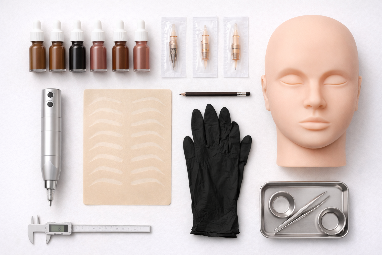 Kit profissional de micropigmenta&ccedil;&atilde;o com derm&oacute;grafo POPU Mini Diva, pigmentos Nuance e cartuchos