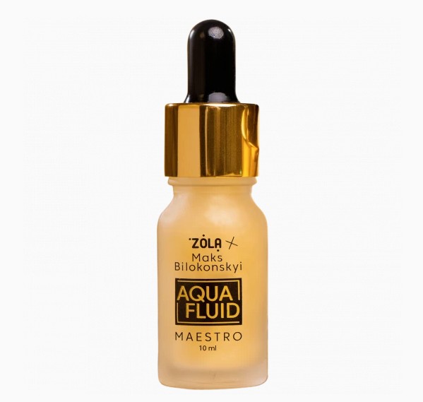 ZOLA Aqua Fluid 10 ml - Sérum Hidratante Sobrancelhas e Pestanas Frasco de vidro fosco com conta-gotas preto e tampa dourada de produto AQUA FLUID.