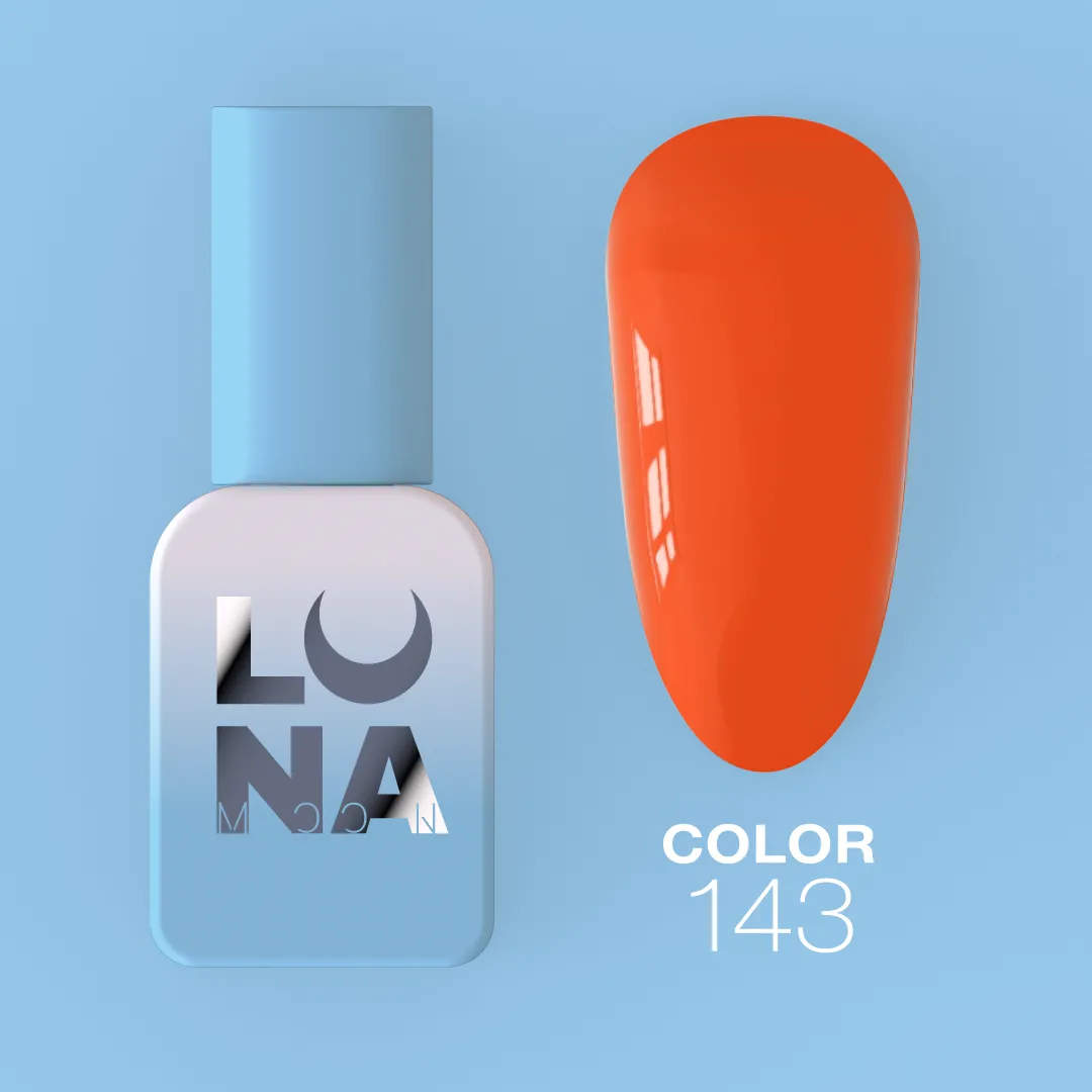 Frasco de verniz para unhas azul claro com amostra de cor laranja