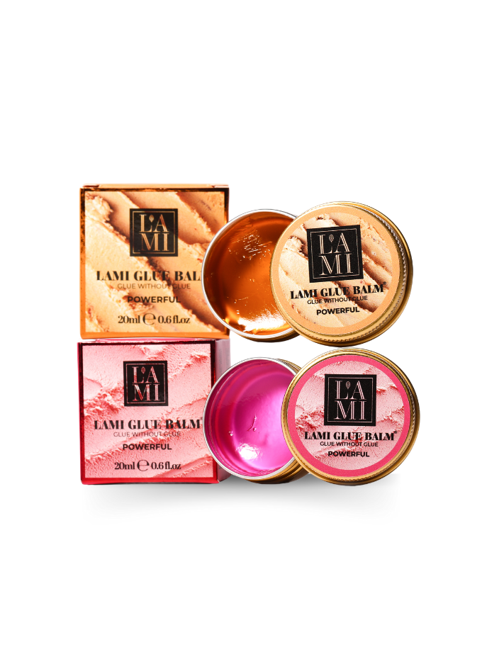 Lami Glue Balm Powerful Duas latas e caixas de bálsamo para cola LAMI, cores laranja e rosa
