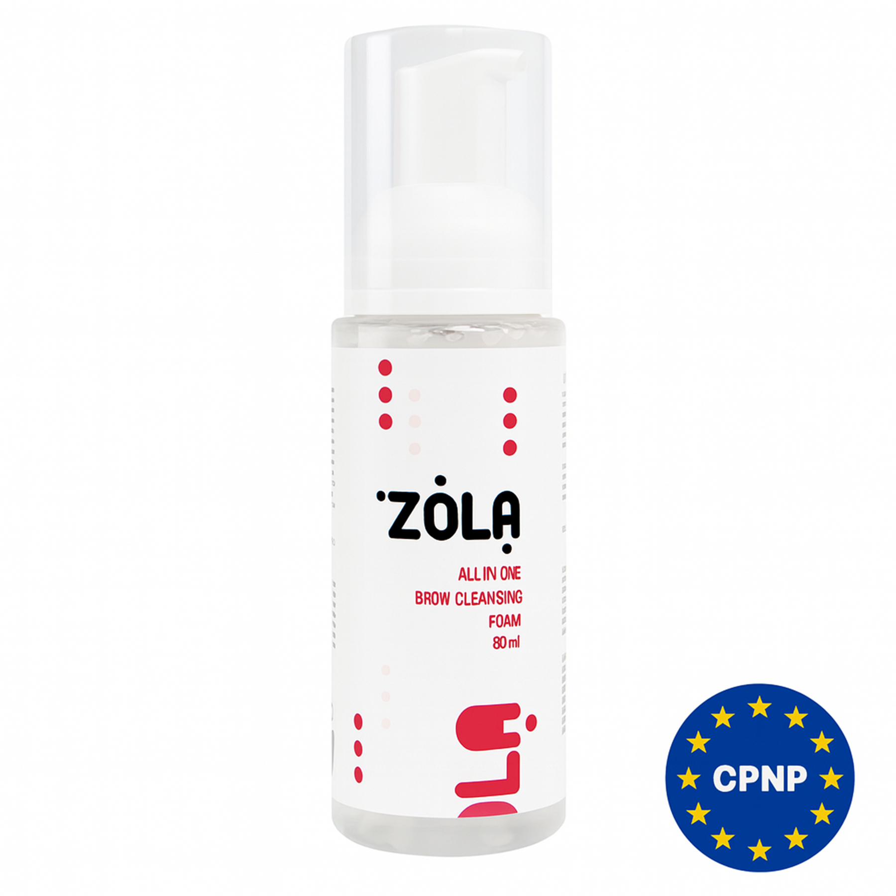 ZOLA Cleansing Eyebrow Foam 80 ml - Limpeza de Sobrancelhas Frasco de espuma para limpeza de sobrancelhas com etiqueta branca e selo CPNP