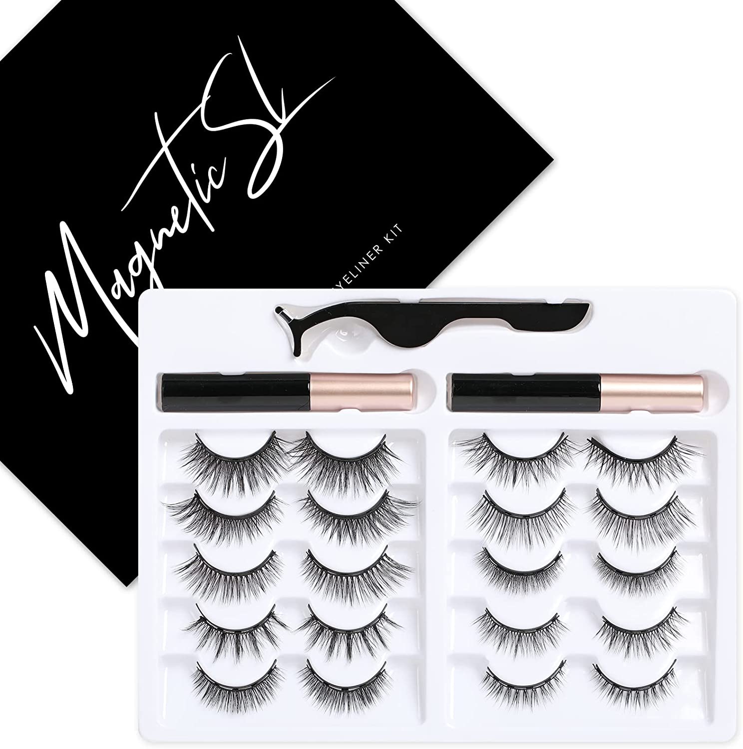 Pestanas Magnéticas Aparência Natural Reutilizáveis sem Cola 10 Pares Conjunto de pestanas falsas com aplicador e cola em caixa preta