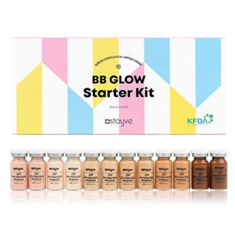 Kit BB Glow Bases 12 Ampolas Stayve Kit BB Glow Starter Kit com 12 frascos de base e caixa colorida com texto