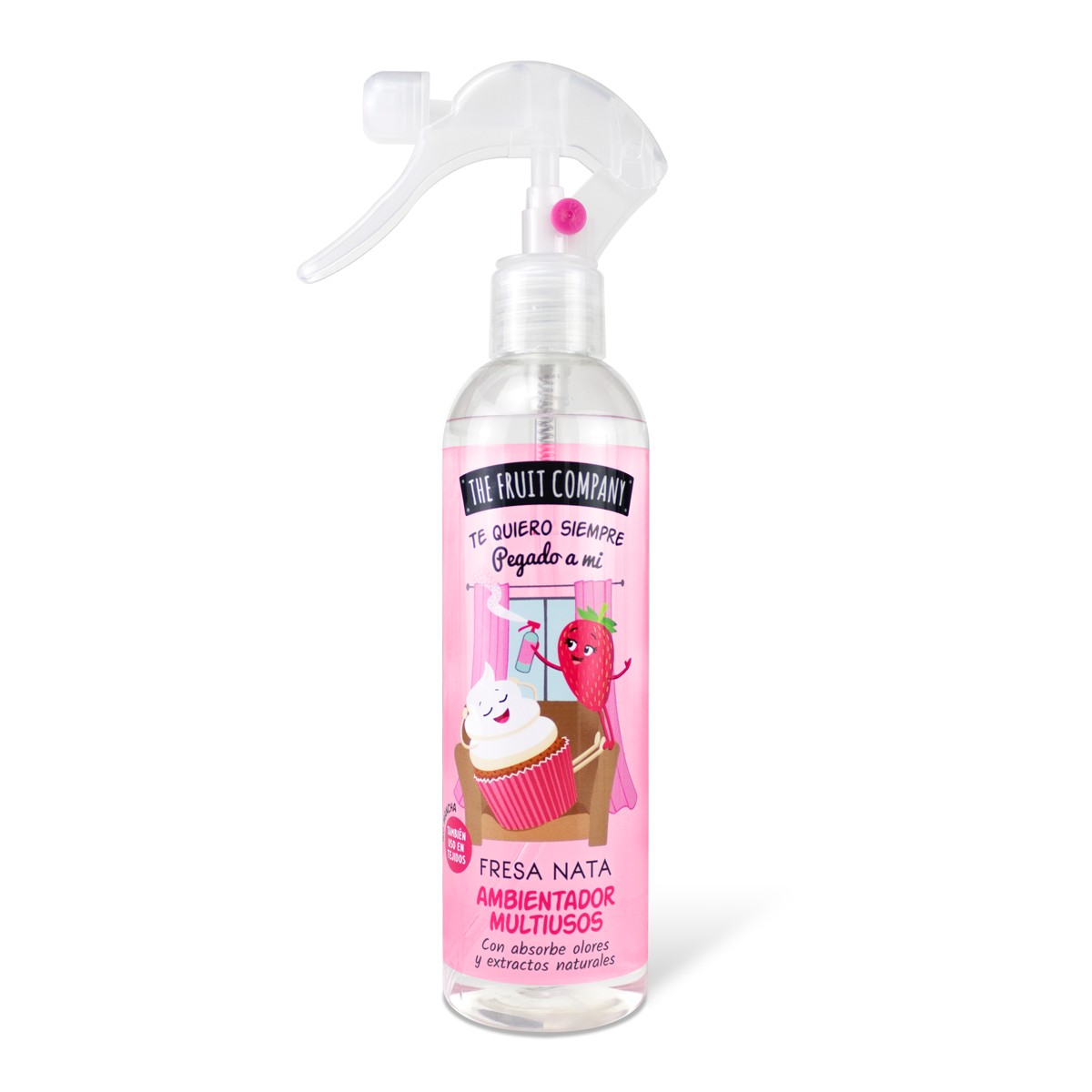Spray Ambientador Multiuso Morangos com Creme 250ml Ambientador multiusos The Fruit Company Fresa Nata em frasco spray rosa