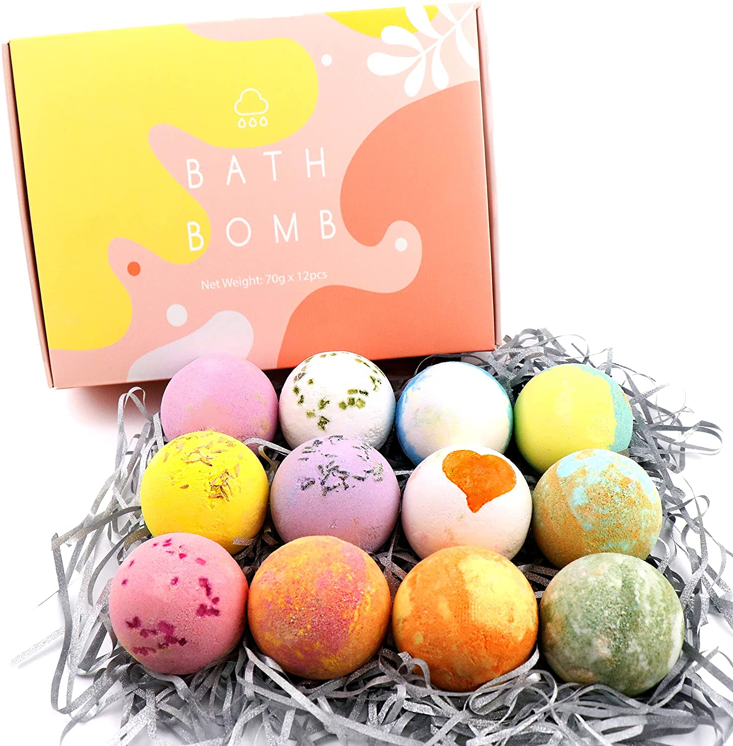 Bomba de Banho Efervescente - Bath Bomb - 12 und de 70g Conjunto de bombas de banho coloridas em caixa decorativa