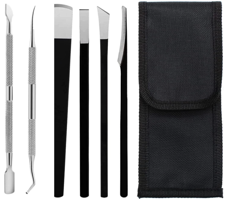Kit de Ferramentas Pedicure Podologia | Corta-Calos Conjunto de ferramentas metálicas e estojo preto em tecido.