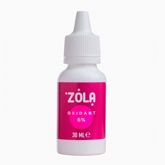ZOLA Oxidant 6% 30 ml - Oxidante para Clareamento Intenso de Sobrancelhas Frasco branco com rótulo rosa de oxidante Zola 6% 30 ml
