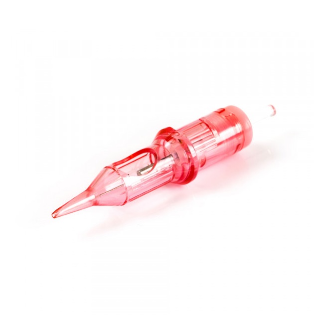 Cartuchos Easy Click 25mm/7RLLT 20 und Optima Ponta de agulha para máquina de tatuagem em plástico vermelho translúcido com mola interna