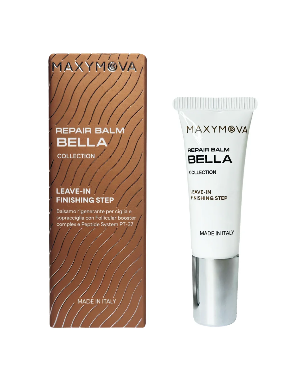 Maxymova Repair Balm Bella 10 ml para Lash e Brow Embalagem e caixa do bálsamo reparador Maxymova Bella Collection.