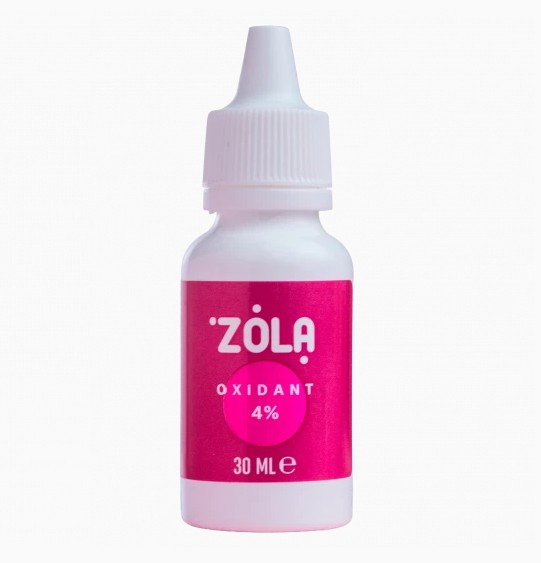ZOLA Oxidant 4% 30 ml - Oxidante para Clareamento Controlado de Sobrancelhas Frasco branco com tampa conta-gotas do produto ZOLA OXIDANT 4%