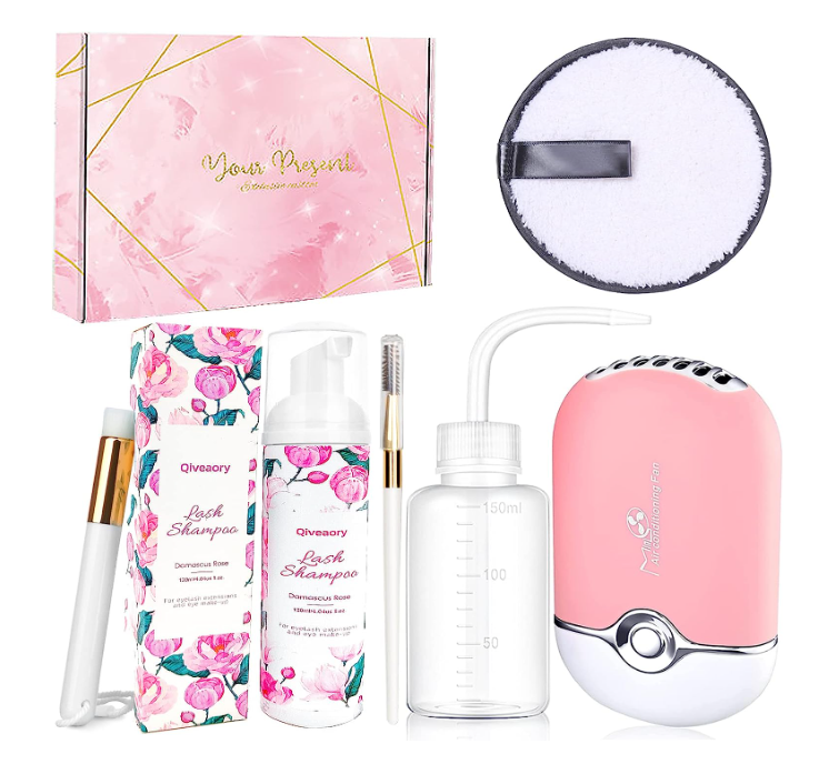 Kit Lash Extensão de Pestanas Conjunto para cuidados de pestanas com champô, escova, frasco e dispositivo cor-de-rosa