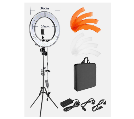 Ring Light Led 36cm + Comando Anel de luz LED com tripé preto, difusores coloridos e bolsa preta