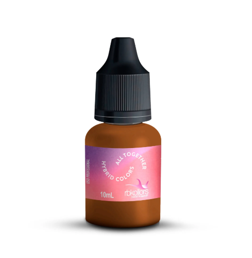 Aruna Pigmento Híbrido All Together 10ml - RBKollors - Val. 06.26 Frasco pequeno de corante líquido para cabelo com rótulo rosa e tampa preta.