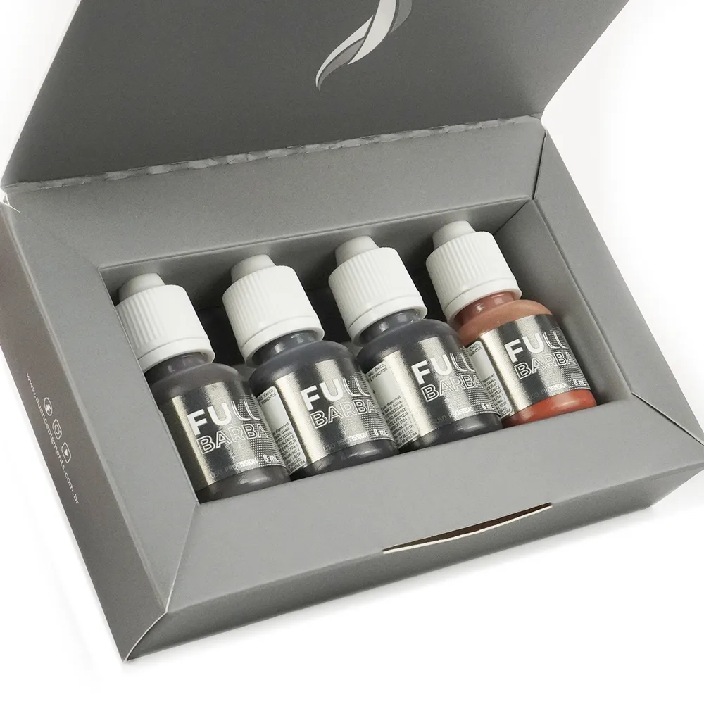 Kit Nuance Full Barba - Micropigmentação em Barba - PRÉ-VENDA Conjunto de tintas para barba em frascos numa caixa cinzenta