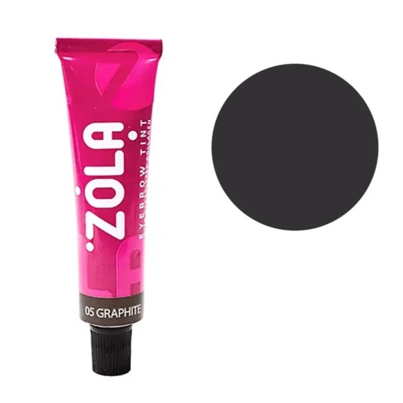 ZOLA Tint 05 Graphite 15 ml - Tintura de Sobrancelhas Tubo rosa de tinta para sobrancelhas Zola 05 Graphite com amostra de cor grafite