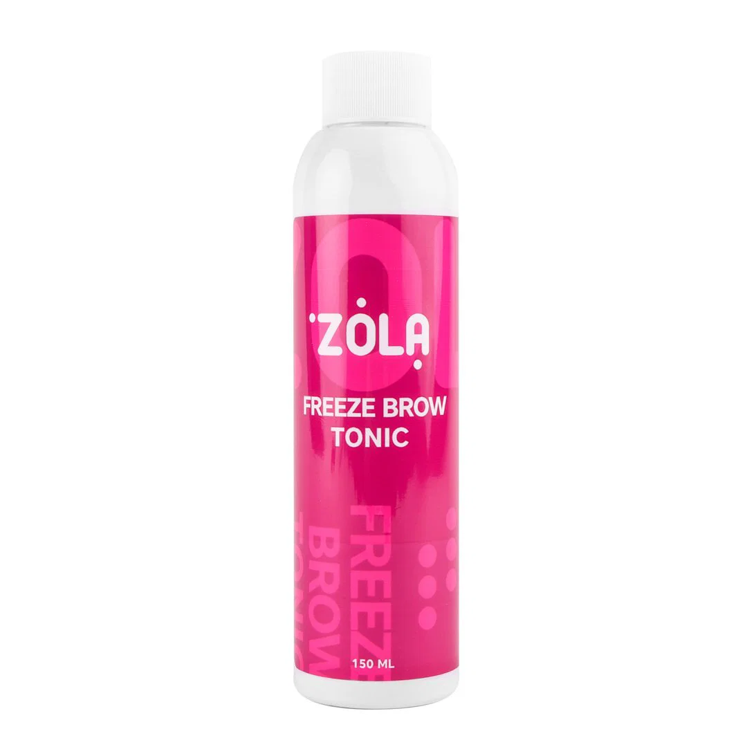ZOLA Freeze Brow Tonic 150 ml - Preparação para Depilação Frasco branco com rótulo rosa e texto branco Zola Freeze Brow Tonic 150 ml