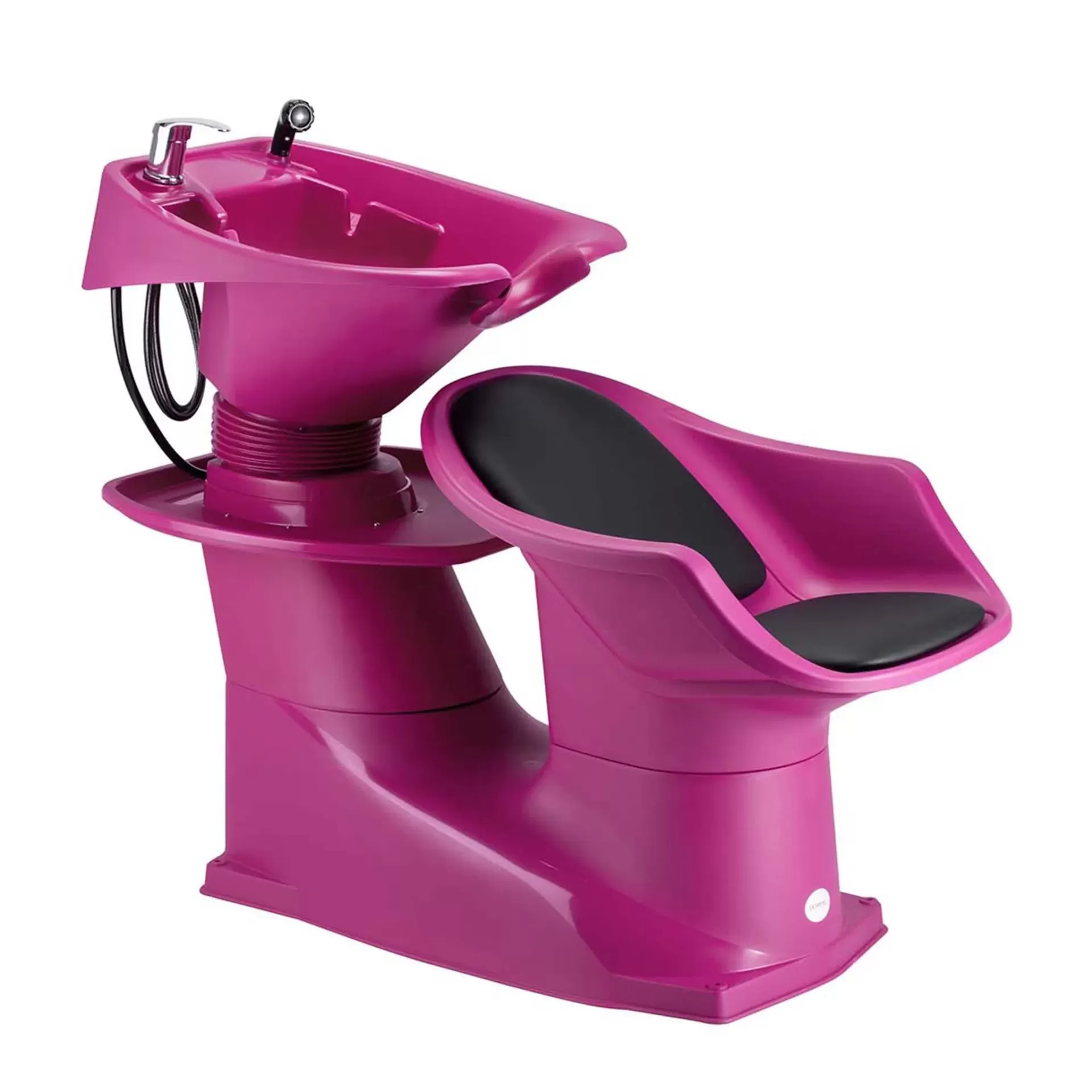 Rampa de Lavagem Cuba Reclinável Freedom - Rosa Cadeira de cabeleireiro fúcsia com lava-cabeças e almofadas negras