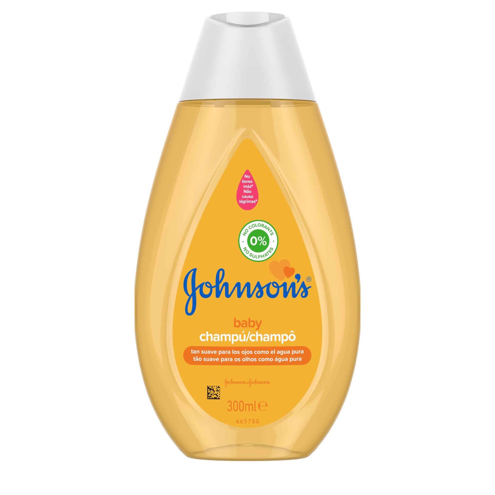 Shampoo Suave Johnson's Baby 300 ml Frasco de champô amarelo de 300ml com tampa branca e etiqueta Johnsons baby