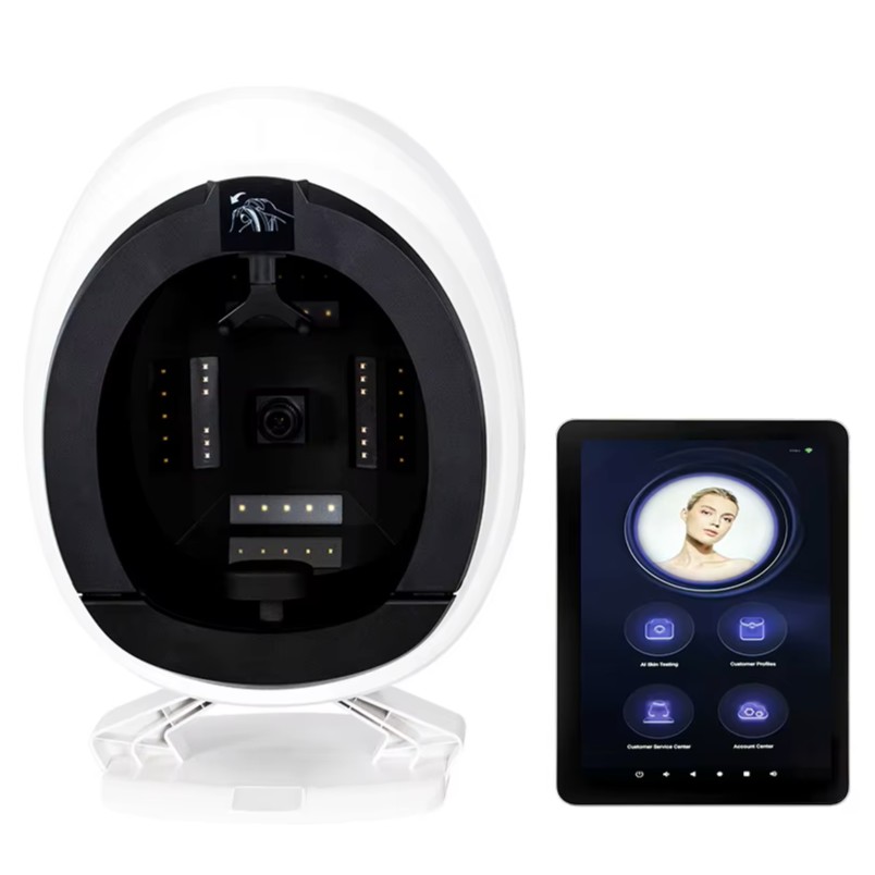 Skin Analyzer IA, Analisador de Pele Facial Multiespectral Dispositivo para análise facial com tablet preto ao lado